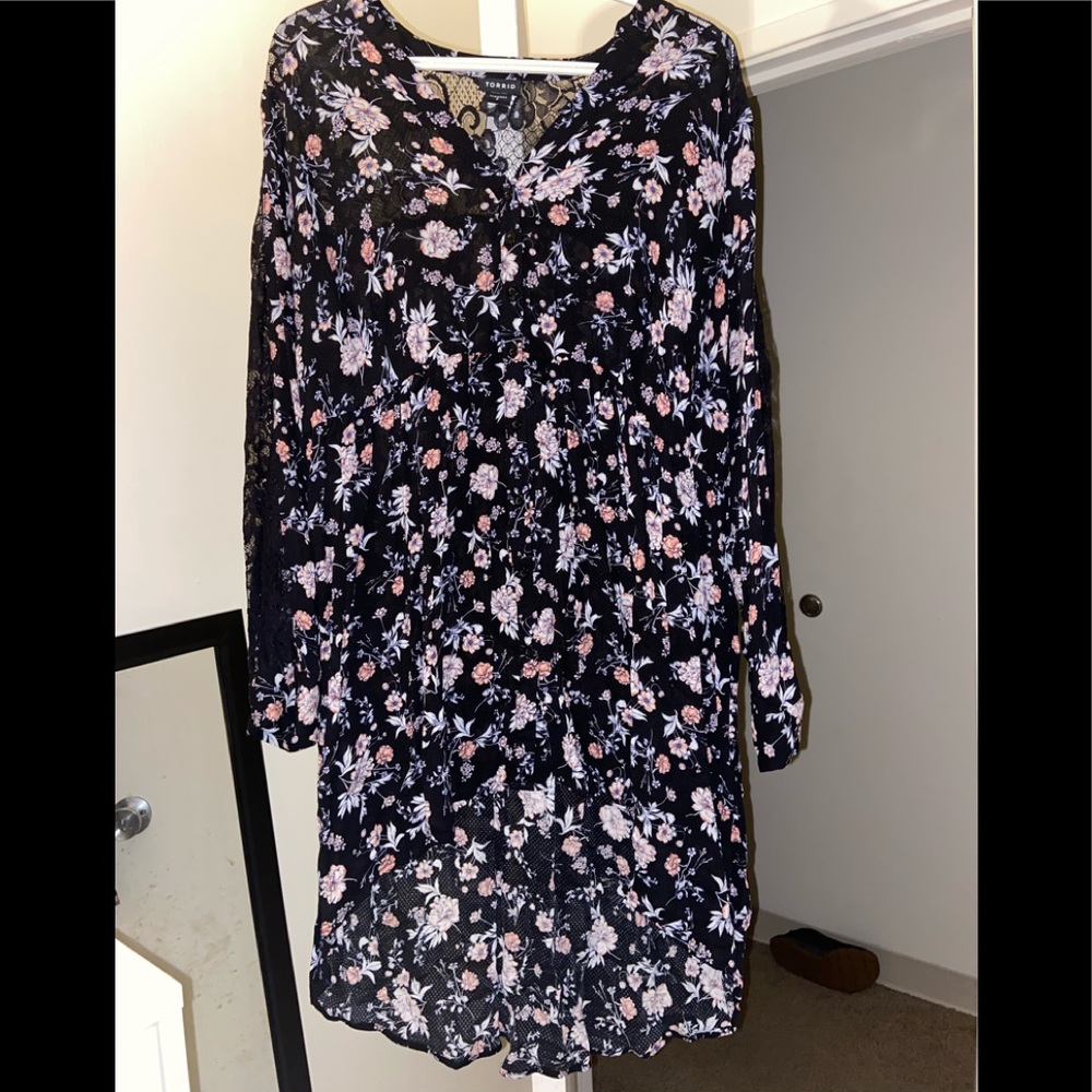 Torrid size 3 floral babydoll lace blouse.